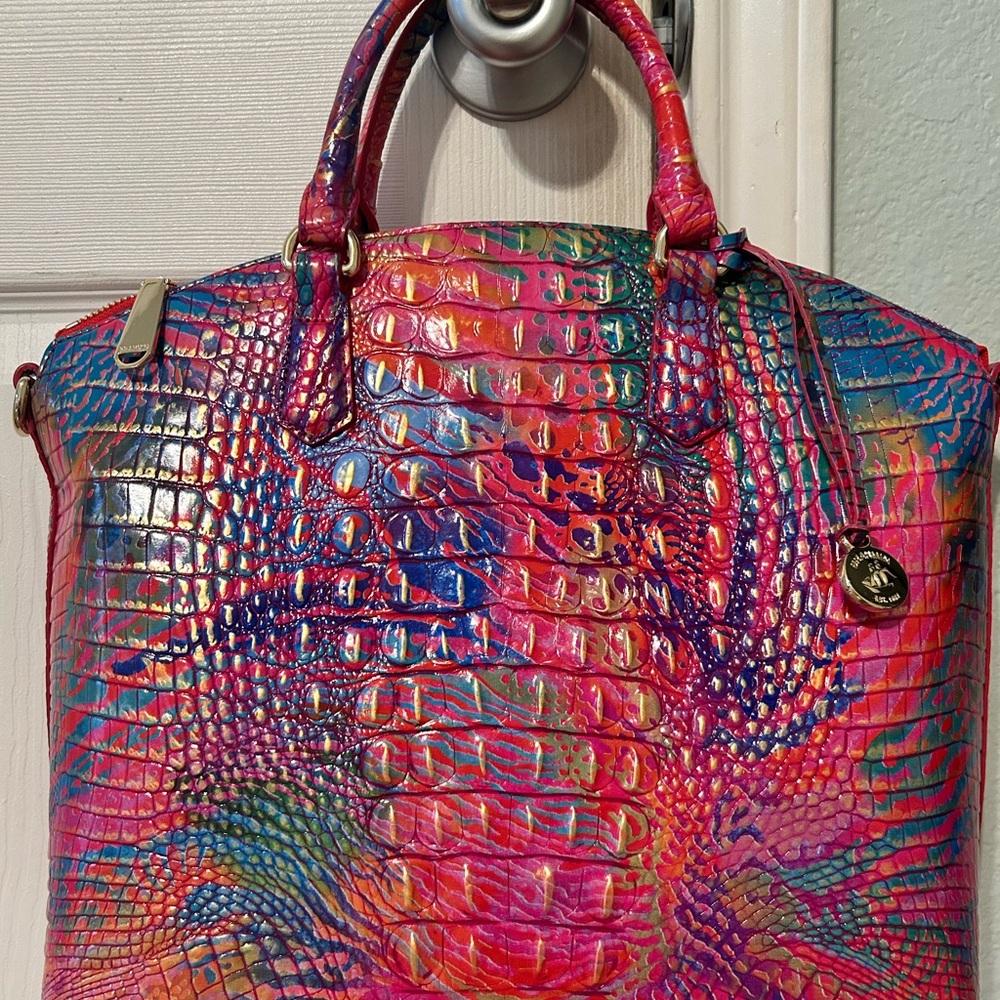 Brahmin Pink and Blue Iridescent Tote